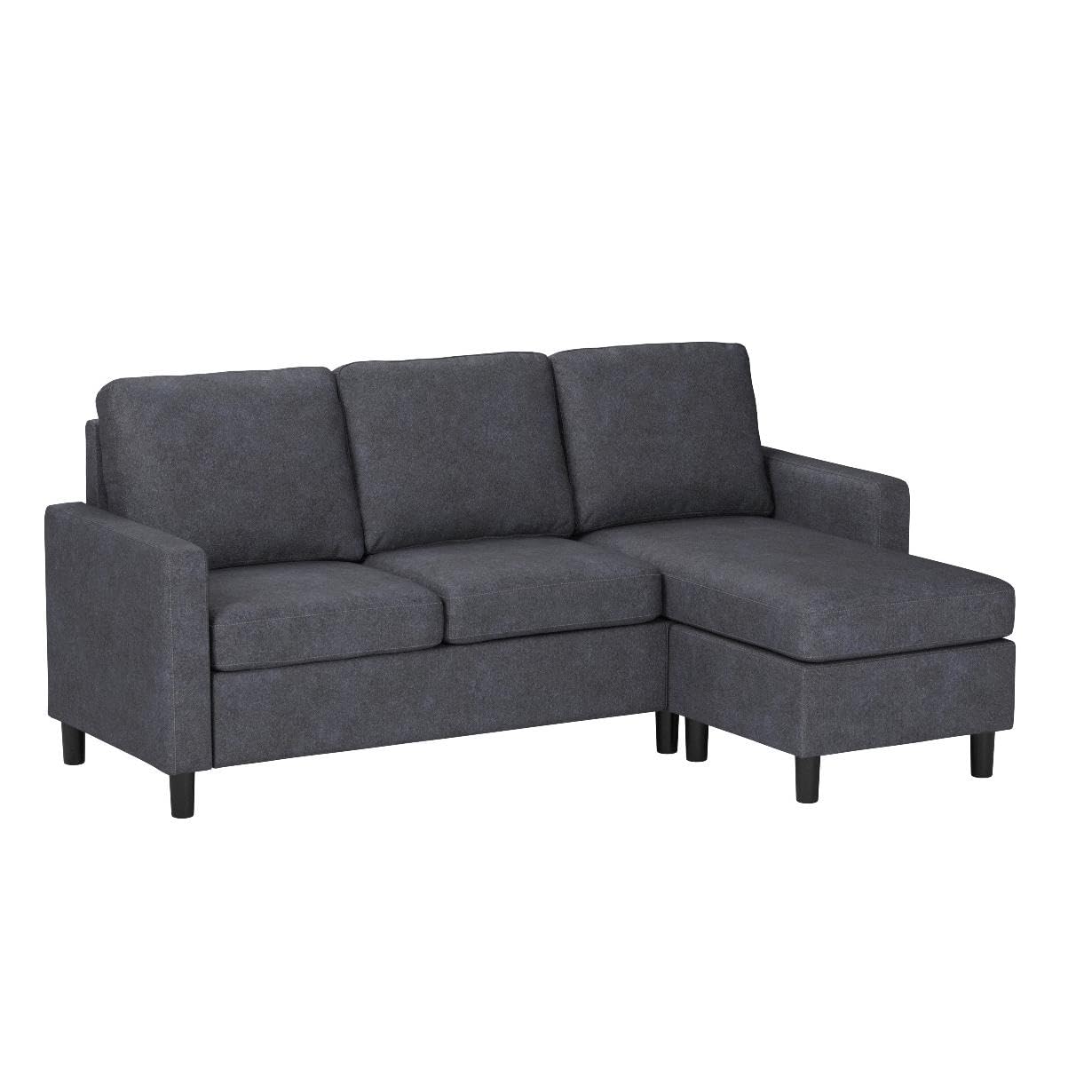 Shintenchi 79 Inch Convertible Sectional Sofa Couch, Modern Linen Fabric L-Shaped , 3-Seat Sofa Sectional with Reversible Chaise for Living Room, Apartment and Small Space (Dark Grey)