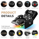 DRMBOOK Dual Motor Power Swivel Rocker Recliner Chairs, Electric Wall Hugger Reclining Sofa with Massage & Heat, Modern Theater Seating with LED/USB/Type-C Ports (Leather Black, Single Chair)