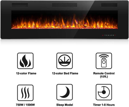 Antarctic Star 36 Inch Electric Fireplace in-Wall Recessed and Wall Mounted, Fireplace Heater and Linear Fireplace with Multicolor Flame, Timer, 750/1500W Control by Touch Panel & Remote