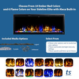 Touchstone Sideline Elite 50" Electric Fireplace with Alexa Built-in - in-Wall Recessed Design - 1500W Heater for Supplemental Warmth - 6 Flame & 10 Ember Bed Color Options - Smart Home Voice Control Touchstone