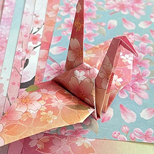 Origami 6x6 Paper Kit 50 Sheets 12 Vivid Colors Double Sided Printed Traditional Patterns Square for Arts Crafts Projects, Japanese Sakuras Flowers Chiyo Wanshui