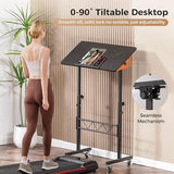 COMHOMA Small Standing Desk Adjustable Height & Tiltable Tabletop, Mobile Stand Up Desk for Laptop, Portable Computer Table for Home Office Work and Walking Pad Treadmill, Height 30.7"-46.4", Black COMHOMA