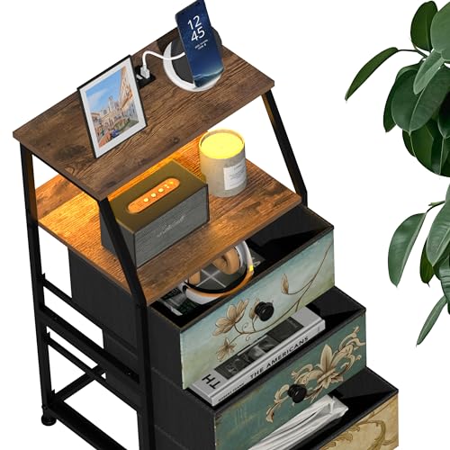 Tohomeor Dresser with Fabric Drawers Nightstand with 2 Tier Shelf Storage Tower for Bedroom Hallway Entryway Closet Organizer Sofa Beside Table Furniture (Multi, 3 Drawers) Tohomeor