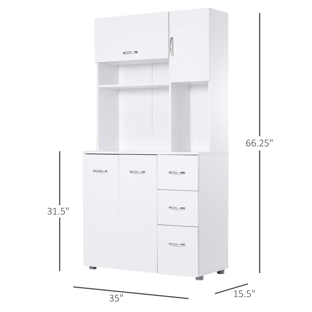 HOMCOM 66" Buffet with Hutch, Freestanding Kitchen Pantry with 2 Large Cabinets, 1 Pull Up Cabinet, 3 Drawers & Wide Countertop, White HOMCOM
