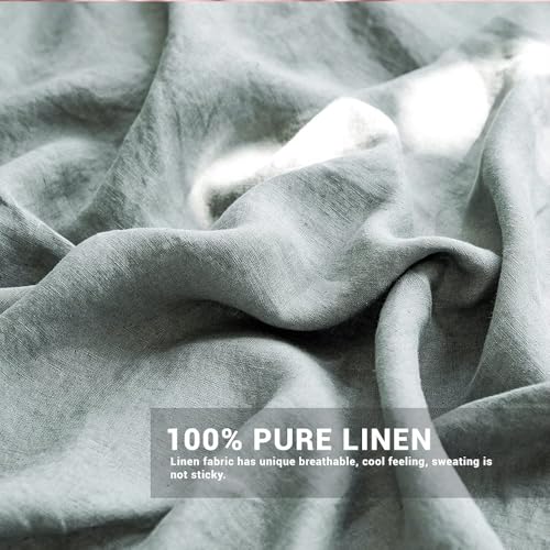 Simple&Opulence 100% Linen Duvet Cover Set, 3 Pieces Belgian Flax Breathable Bedding, King Size 104''x92'' (1 Comforter Cover+2 Pillowshams) with Tie Closure Style,Greyish-Green Simple&Opulence
