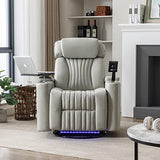 QKFF Power Swivel Glider Recliner for Nursery, Home Theater Seating with Hidden Arm Storage LED Light Strip Cup Holder Tray Table Cell Phone Holder for Living Room