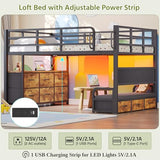 Dnxao Low Loft Bed Twin with Desk,9 Storage Drawers,Twin Bed Frames for Kids with 15.8" H Safety Guardrail,Kids Loft Bed with LED Lights and Charging Station,Inclined Ladder,Spave Saving,Rustic Brown Dnxao