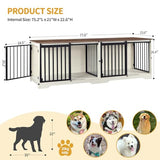 Hzuaneri 78" Dog Crate Furniture for 2 Dogs, Double Dog Cage with Divider, Wooden Heavy Duty Dogs Kennel, Pet Cage with Barn Door, TV Stand for Large Small Medium Dogs, White Brown DFC83714BV1 Hzuaneri