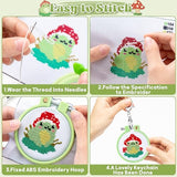 WATINC Beginners Embroidery Kits - 9PCS DIY Keychain with Mushroom Frog Cross Stitch Beginner Kit for Kids Needle Point Starter Kit Sewing Set with Instructions for Children Adults