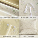 LEMIROE Vintage 100% Cotton Duvet Cover King Size 3PC - Delicate White & Golden Flowers on Beige, Textured Dusty Yellow Back, Botanical Luxurious Bedding Sets with Button Closure (King, 104"×90") LEMIROE