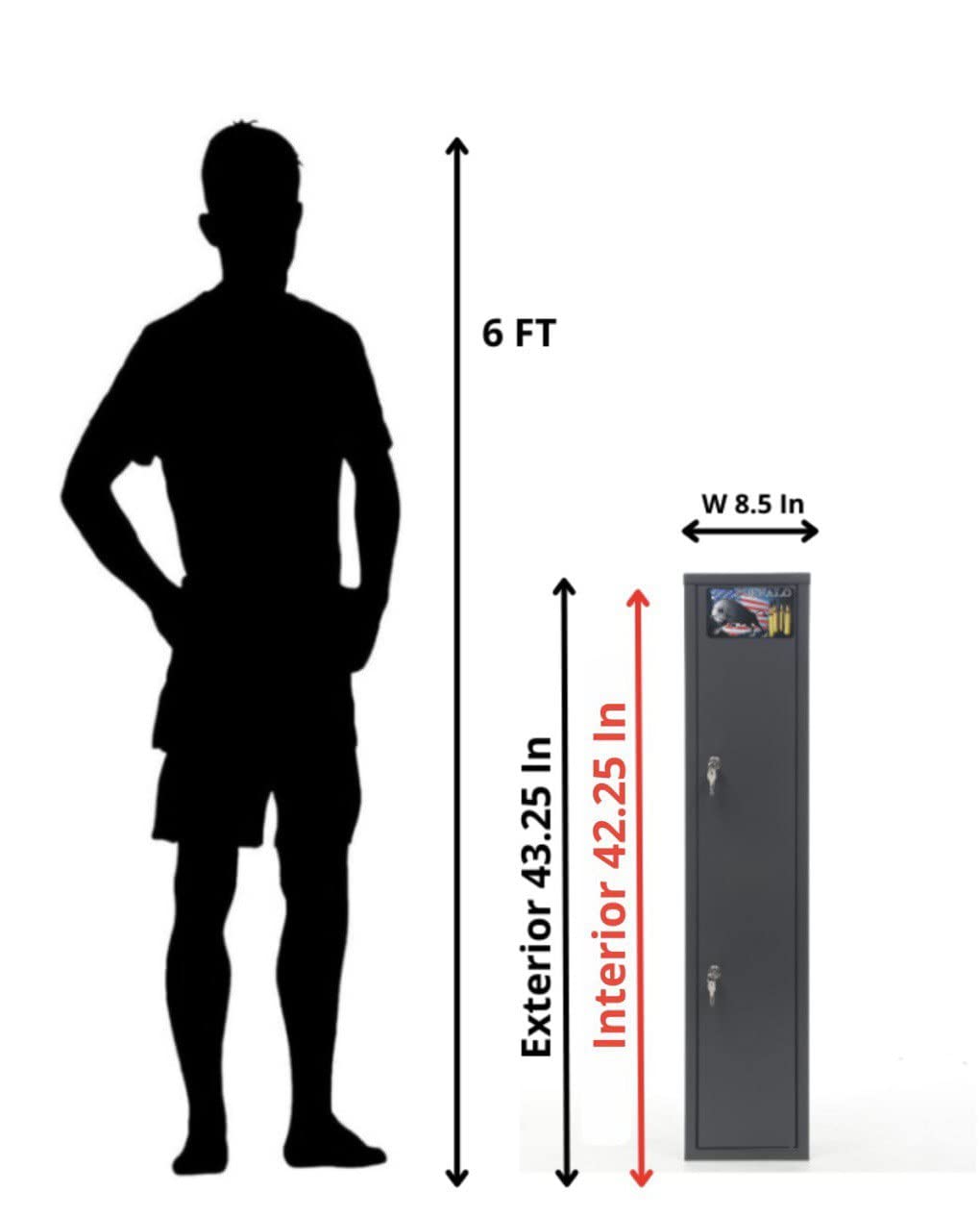 Buffalo 1115 Gun Rifle (32.5"-42") Safe Storage Cabinet Key Lock with Separate Shelf for Handguns Ammo SK New Interiors