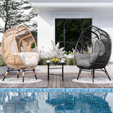 TQKVIPI 2 pcs Oversized Wicker Egg Chair Outdoor Indoor - Rattan Patio Egg Lounge Chairs with Cushion 500lbs Capacity for Living Room, Balcony, Backyard