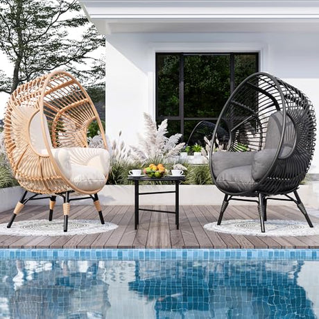 TQKVIPI 2 pcs Oversized Wicker Egg Chair Outdoor Indoor - Rattan Patio Egg Lounge Chairs with Cushion 500lbs Capacity for Living Room, Balcony, Backyard TQKVIPI