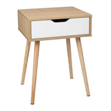 Bonnlo White & Nature Wood Nightstand End Side Table with Drawer & Solid Wood Legs for Living Room, Bedroom, Small End Side Table Bed Side Tables/Night Stands for Small Spaces, 18.2x15.7x24.4in Bonnlo