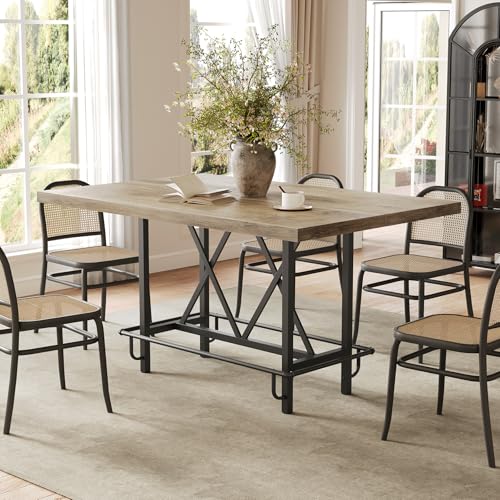 LITTLE TREE 63-Inch Industrial Bar Table with Metal Footrest, Counter Height Pub Table for Kitchen, Home Bar & Entertaining (Rustic Gray) LITTLE TREE