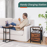 Yoobure Nightstand with Charging Station, Small Night Stand with Fabric Drawers and Storage Shelf for Bedrooms, Small Spaces, Bedside Table with USB Ports & Outlets Yoobure