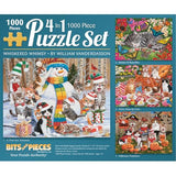 Bits and Pieces Set of 4 Jigsaw Puzzles 1000 Pieces - Whiskered Whimsy Cats Bits and Pieces
