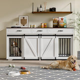 Zamildon's 71 in Dog Crate Furniture for 1 or 2 Dogs, Large Double Dog Cage with 3 Storage Drawers and Removable Divider, Dog Kennel Indoor As TV Stand with Sliding Barn Door Zamildon's