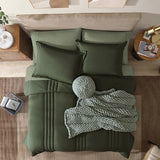 Monbix Queen Comforter Set - 7 Pieces Olive Green Bed in a Bag Queen Bedding Sets with Comforters, All Seasons Comforter Bed Set with Sheets, Pillowcases & Shams Monbix