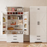 IRONCK Kitchen Pantry 72" Height, with 8 Hanging Shelves, 2 Drawers and Open Storage Cabinet, Freestanding Cupboard for Dining Room Living Room,Industrial White IRONCK