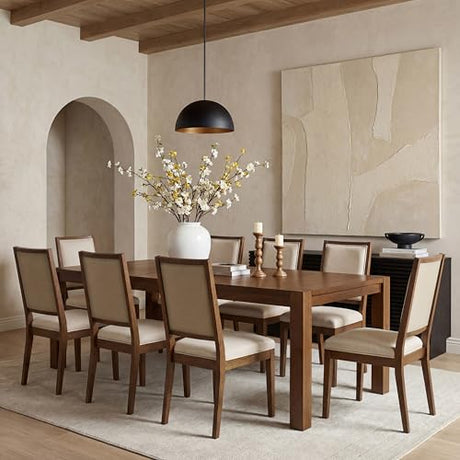 Farati 9-Piece Expandable Dining Table Set, 60"-80" Modern Wood Table with 8 Upholstered Chairs, Large Rectangular Extension Set for Dining Room, Conference & Entertaining, Walnut Farati