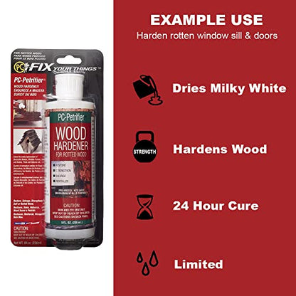 PC Products 84113 Rotted Wood Repair Kit, Water-Based Hardener, Epoxy Paste & Epoxy Putty, 1 oz - WoodArtSupply