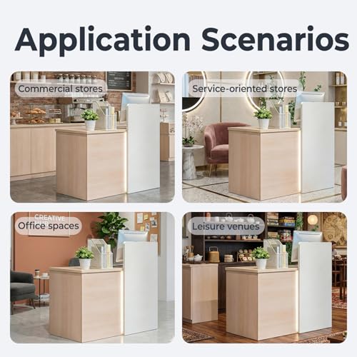 SNKBOAT Small Reception Desk, 47" Front Desks Reception Counter, Front Desk Counter with LED Lights, Lockable Drawer, Two-Tone Design, Privacy Panel, for Office, Salon, Store SNKBOAT