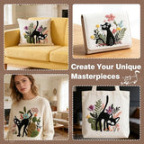 RIHYTFU 3 Pack Cat Embroidery Kits for Beginners, Adults Starter Cross Stitch Kit, Black Cat Flower Plants Patterns Hand Stamped Embroidery Kits, DIY Sewing Needlepoint