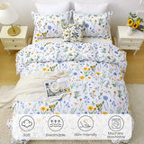 Mooreeke Duvet Cover Queen Size, 3 Piece Dandelion Floral Duvet Cover Set with Zipper Closure, Soft & Breathable Microfiber Botanical Patterned Bedding Set with 4 Corner Ties and 2 Pillow Shams Mooreeke