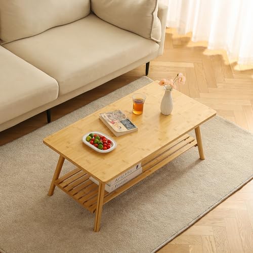 Houseables Folding Floor Table, Bamboo Coffee Table, Floor Desk, 15”H x 39”L x 20”W Living Room Coffee Table, Low Coffee Table, Japanese Floor Table, Low Table for Sitting on The Floor, Light - WoodArtSupply