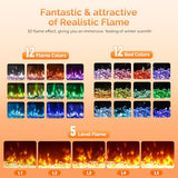 ROVSUN 36 Inch Electric Fireplace with Remote, 1500W Wall Mounted & Recessed Fireplace with Timer, 12 Flame Color, 5 Brightness, Crystal Set ROVSUN