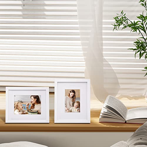 Egofine 8x10 Picture Frames Set of 4, Made of Solid Wood Covered by Plexiglass 4x6 and 5x7 with Mat or 8x10' without Mat, for Table Top Display and Wall Mounting Photo Frame White Egofine