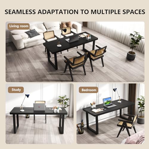 wangbochuan 47 Inch Black Solid Wood Computer Desk | Sturdy Metal Base | Modern Home Office Desk | Durable Study Writing Table for Workspace, Multiple wangbochuan