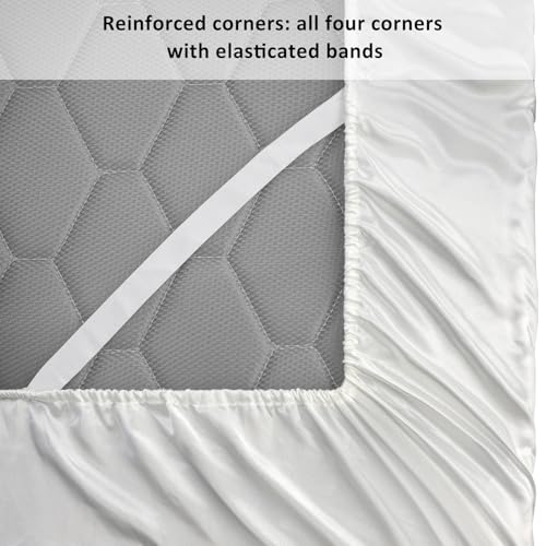 Lirex Satin Fitted Sheet Twin XL Size,Luxury & Ultra Soft Deep Pocket Single Bottom Bed Sheets Sold Separately, White Lirex
