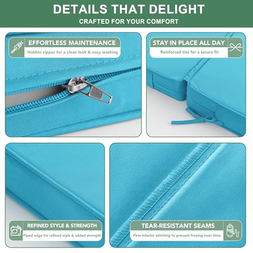 Summsun Chaise Lounge Cushions Outdoor Set of 2 - Waterproof and Fade Resistant Sun Lounger Replacement Cushions - Patio Lounger Pads with Removable Cover for Pool, Deck, Lawn, 72 x 21 x 3 Inch, Teal