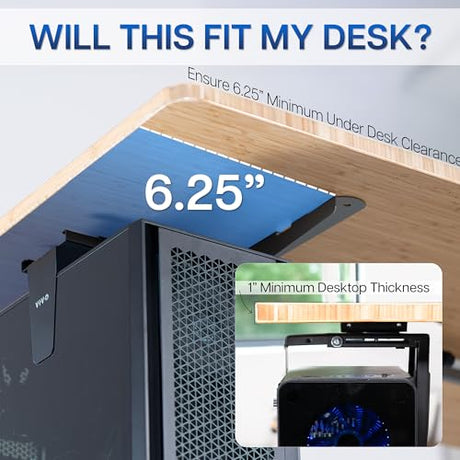 VIVO Under Desk and Wall 8.3 to 13 inch Wide Office and Gaming PC Mount, Large Computer Case CPU Machine Holder with Swivel and Locking, Holds 44 lbs, Black, MOUNT-PC01L VIVO