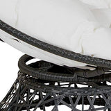 OSP Home Furnishings Wicker Papasan Chair with 360-Degree Swivel, Grey Frame with White Cushion OSP Home Furnishings