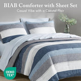 Madison Park Essentials Jaxon Twin Comforter Set, Bed In A Bag Comforter & Sheet Set, Modern Casual Stripes Print, All Seasons, Soft Microfiber Bedding Makeover, Matching Sham, Twin, Blue/Grey 5 Piece Madison Park