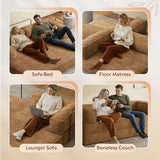 WLIVE 87'' Futon Sofa Bed, Convertible Sleeper Sofa, Folding Pull Out Couch Boneless Mattress with Fixed Frame, Corduroy, with Storage Pocket, Brown WLIVE