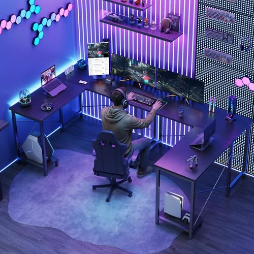 DUMOS L Shaped Desk, Computer Gaming Desks Corner Office Table with CPU Shelf for Home Study Writing Work Station 50 Inch, Black DUMOS
