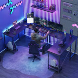 DUMOS L Shaped Desk, Computer Gaming Desks Corner Office Table with CPU Shelf for Home Study Writing Work Station 50 Inch, Black DUMOS