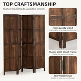 Asnefeli Wood 4 Panel Room Divider, 5.6Ft Detachable Folding Privacy Screen for Room Separation, 33.5" 2in1 Removable Short Wall Divider Screen for Home Office, Bedroom, Dog Gate for Isolate Dog-Brown Asnefeli