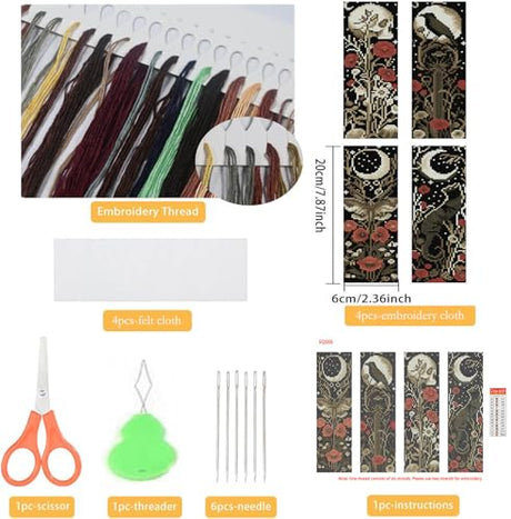 NEGEKFKX 4 Pcs Flower Cross Stitch Bookmark Kit for Adult Beginners,Bohemia Moth Cross Stitch Kits 14 CT DIY Cross Stitch Kits Adult Stamped Bookmark Embroidery Bookmarks Kit NEGEKFKX