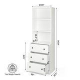 VOWNER Vertical File Cabinet, 3-Tier Modern Bookshelf with 3 Large Drawer, Wood Filing Cabinet with Open Storage Shelf, Glass Doors and Adjustable Shelves for Home Office, White (A) VOWNER