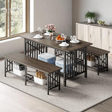 DWVO 3-Piece Dining Table Set for 4-6 People with 2 Benches, 63" Dining Room Table, Industrial Rectangular Dining Room Table Set with Storage for Kitchen, Dining Room, Grey DWVO