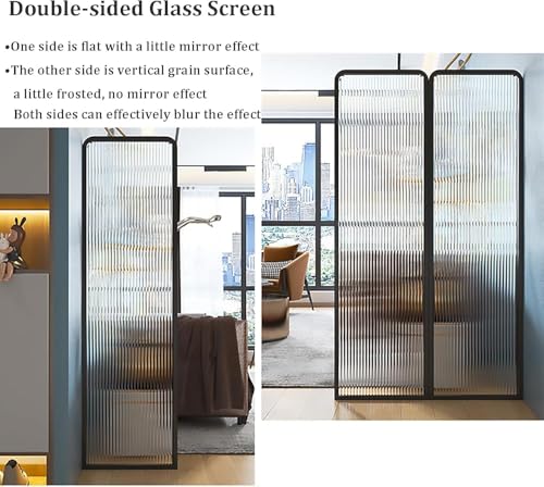 6ft Tall Modern Room Divider, Folding Privacy Room Divider Screens, Metal Glass Partition Room Divider, Decorative Freestanding Room Partition for Room Separation Partition (Size:4 Panel) RCJCQSR
