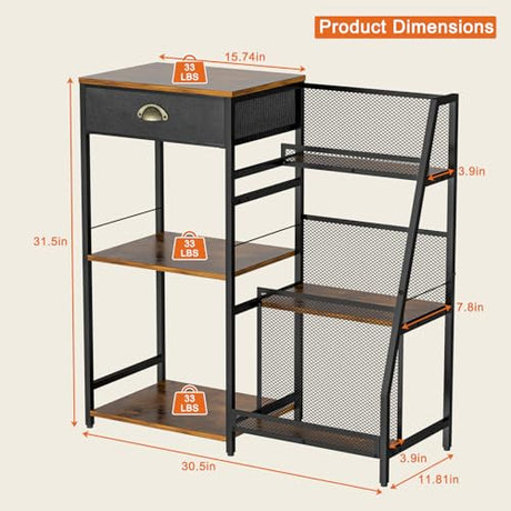 Rustic Brown Coffee Bar Cabinet with Drawer - 3-Tier Coffee Stand Station for Small Spaces Jakyitvi