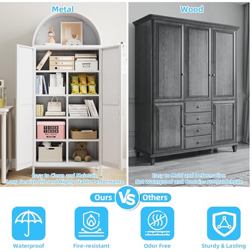 GangMei Metal 72" H Arched Pantry Cabinet with 6 Adjustable Shelves,White Arched Cabinet with 2 Doors for Kitchen Living Room,Required Assembly GangMei