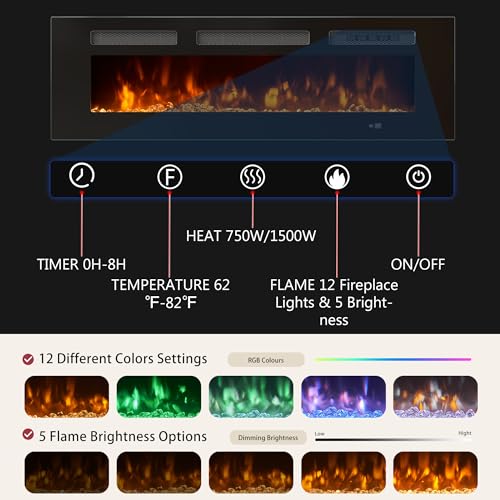 oneinmil 78" Fireplace TV Stand with Power Outlet for TVs Up to 90", Electric Fireplace Entertainment Center with LED Lights & Storage Cabinets, Media Console Table for Living Room oneinmil