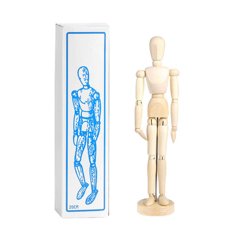 8 Inch Artists Wooden Manikin Flexible Body Joints Human Figure Puppet Model Wood Male Mannequin Doll Ornament Stand for Home Office Desk Decoration Sketching Drawing Painting Supplies Gift Holiberty